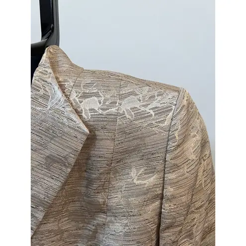 Le Suit Women’s Blazer Suit Jacket Gold Champagne Brocade Floral Size 10 EUC