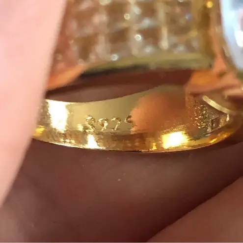 Women’s teardrop cubic zirconia 18kt gold vermeil square cut cocktail ring 6 NIB