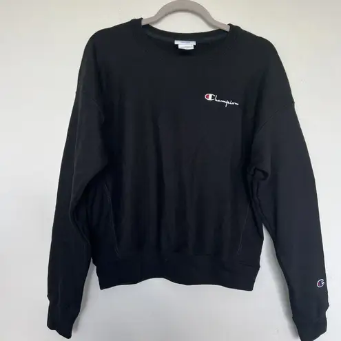 Champion  Fleece Pullover Sweatshirt Black MEDIUM Reverse Weave embroidered Logo