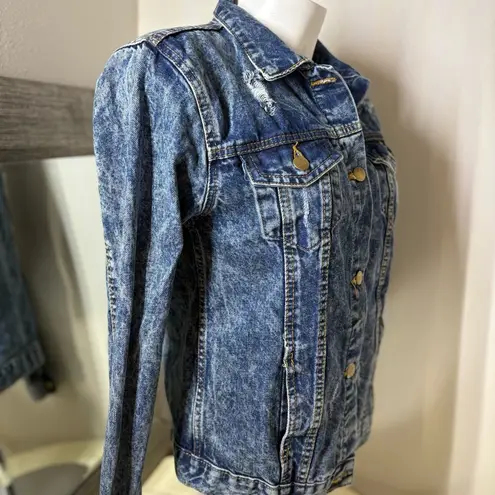 Blue and Gold Jean Jacket with Fitted Silhouette Size L