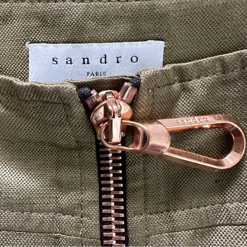 Sandro Paris Erman Front Zip Skirt Linen Cotton Blend Olive Green Size 0