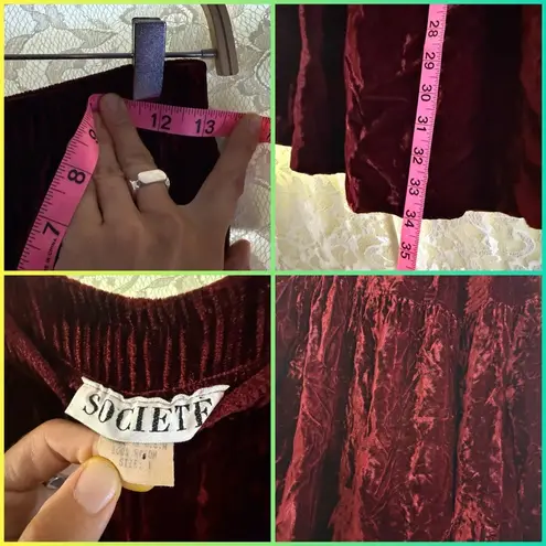 Vintage crushed velvet burgundy rust red peasant goth skirt maxi a line medium Size undefined