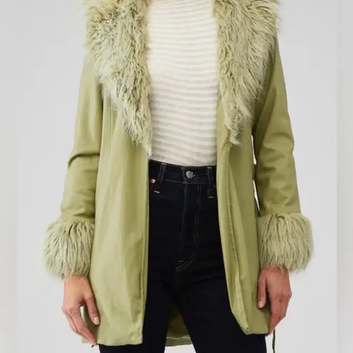 Show Me Your Mumu  Penny Lane Sage Green Faux Leather Fur Trench Coat Holiday