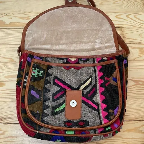 EM MAY Turkish Kilim Wool Handbag Crossbody Messenger Bag Purse Unique Suede Brown