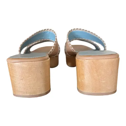 FRANCES VALENTINE Leather Sandals Clogs Wooden Soles Platform Slides Italy 9 EUC Blue