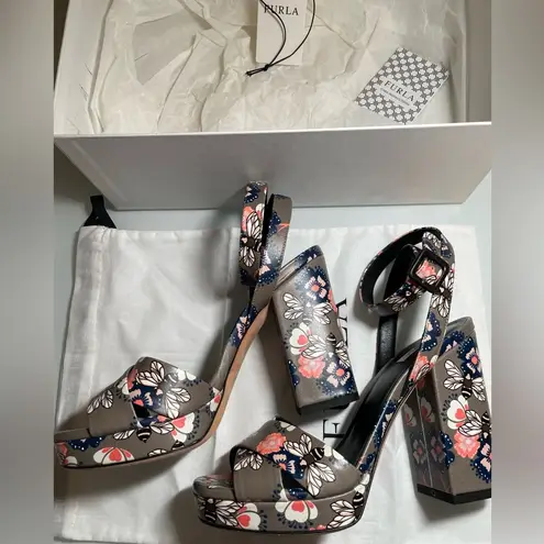 Furla Gioia Printed Leather Block Heeled Sandal - BNIB W/Dustbag & Paperwork