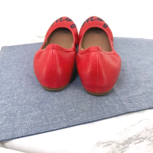 ED Ellen DeGeneres Langston Red Leather 9.5M Ballet Flats Love Embroidery Comfy Size 9.5
