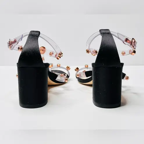 Sophia Webster Dina Crystal Studded Rose Gold Clear PVC Black Heels Sandals Shoe Size 8