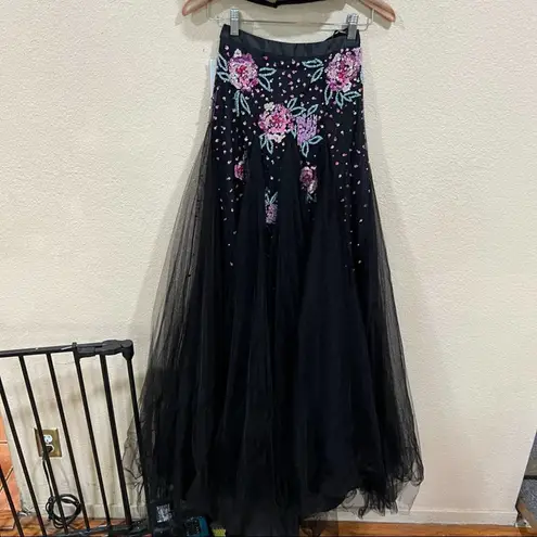 Rachel Allan 7511 floral black tulle high neckline two piece prom dress NEW 0