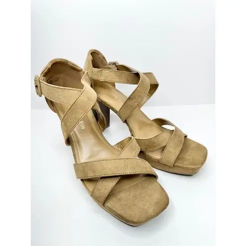 Anne Klein  Sandals Womens Size 10 Tan Crossover Block Heel Open Toe Heels