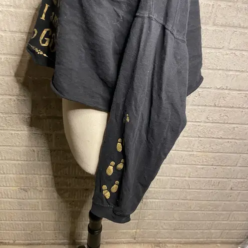 Harry Potter Black Gold Print Cropped Hooded Screen Print Sweatshirt Large