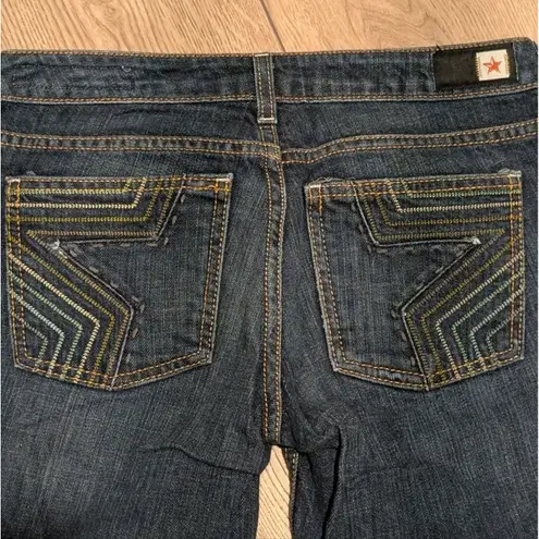 Peoples Liberation Womens 27 Bella Flare Jeans Dark Faded Denim Made In USA Blue