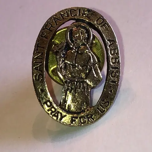Saint Francis of Assisi Aged Gold Tone Vintage Religious Pin
