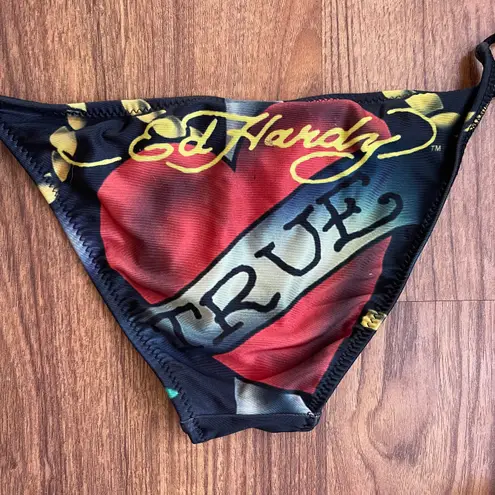 Ed Hardy Vintage Y2K Rare Red Black True Love String Triangle Edgy Bikini Set