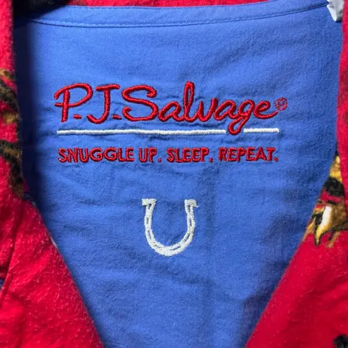 PJ Salvage Women's Cowboy Western Flannel Pajama Set Red Horses Pants Cozy Large