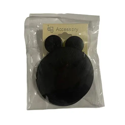 Earrings Black Wooden Circle Dangle Geometric Modern Elegant Design