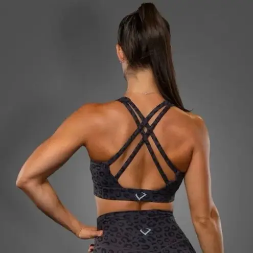 Violate The Dress Code Strappy Leopard Print Sports Bra in Black Size Medium
