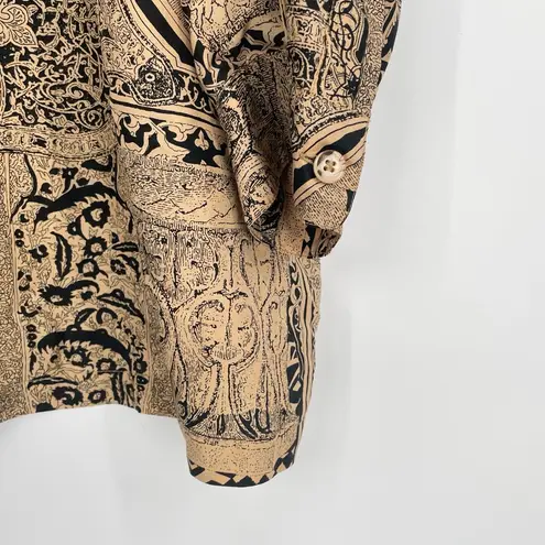 The Avenue Khaki & Black Silk Abstract Geometric Button Down Blouse Size 26/28