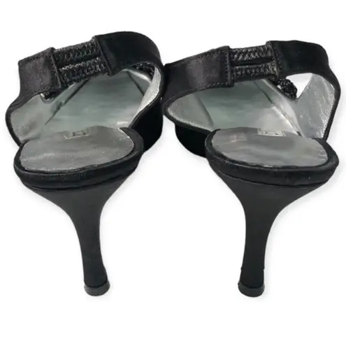 Lily Holt Vintage Black Satin Beaded Pointy Slingback Pumps Size 6