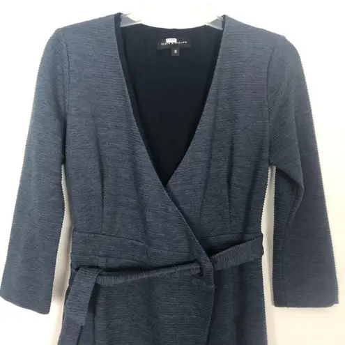 Slate + Willow True Wrap Blue Ribbed Asymmetrical Size Small 3/4 Sleeves