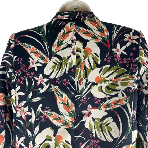 ZARA  Satin Floral Printed Open Front Long Blazer Jacket Women Green Size XS