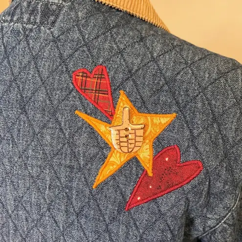 Haik’s Vintage Denim Barncoat Quilted Jacket Coat Embroidered Patches S Small Blue