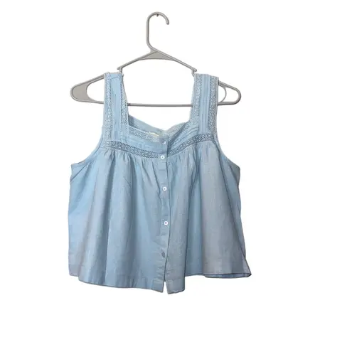 Treasure & Bond BOHO LACE TRIM LINEN BLEND TANK IN BLUE - Women's Small Blouse