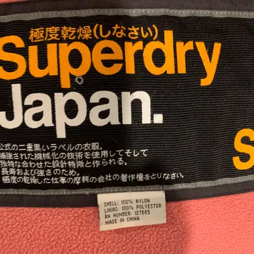 Superdry Japan Hooded Fleece Lining Pockets Full Zip Windbreaker Jacket Small