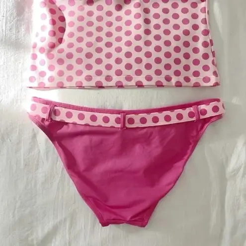 Jag Vintage Y2K Belted Retro Polka Dot Tankini Swim Set Pink Size M/L Size M