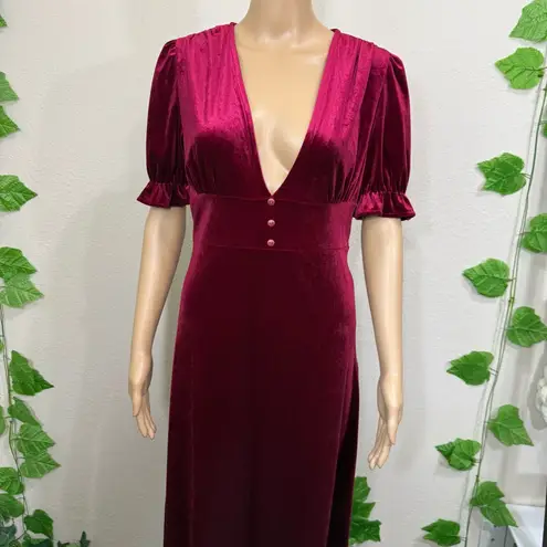 Elegant Burgundy Red Velvet Dress Retro New Size M