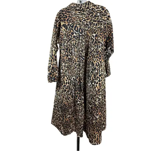 Leopard Print High Low Tunic Dress Medium Oversized Button Down Animal Print Top Brown