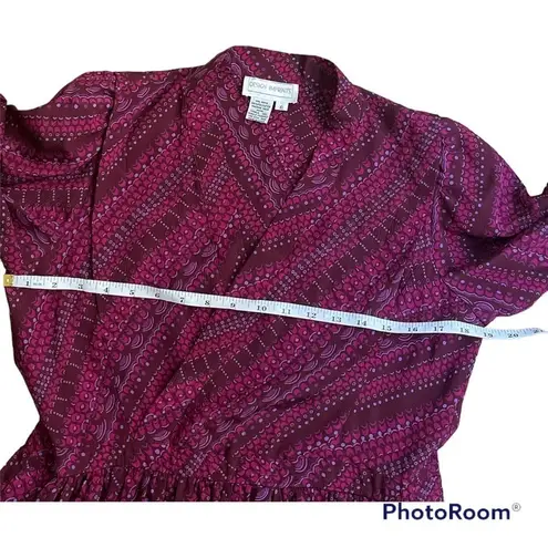 Vintage 80s Pink Maroon Print Midi Dress Size 6