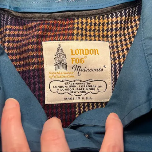 London Fog Vtg 70s Women’s 6P Blue Trench Coat USA Removable Lining Petite Belt