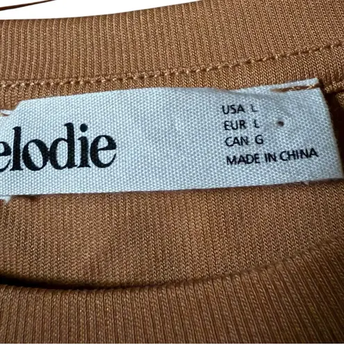 Elodie Tan Ribbed Crewneck Long Sleeve Thong Bodysuit NWOT