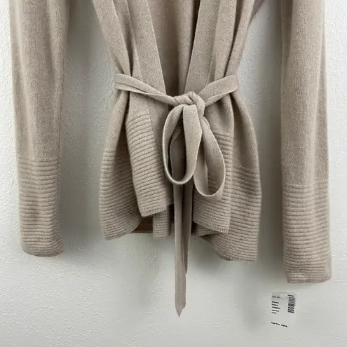 Lord and Taylor Beige Cashmere Open Drape Waist Tie Minimalist Cardigan Sweater