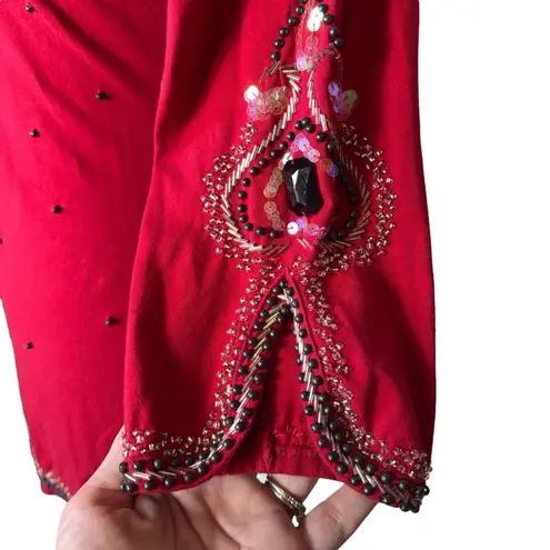 Azi Beaded Sequin Tunic Top Size S Red Y2K Goth Whimsigoth Fairy Grunge Vintage - Image 4