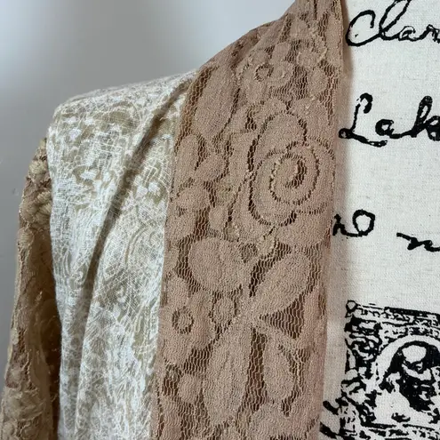 Multiples Lace Duster Cardigan Kimono Beige Tan Fringe Boho Open Front M - Image 7