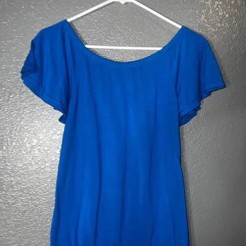 Weaver Blue Short Sleeve Tunic Top Women’s Small Smocked Neck Boho Style