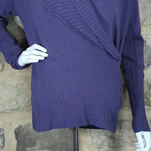 Brylane Sweater Shawl Collar Faux Wrap Purple Long Sleeve Woman's Size 10/12