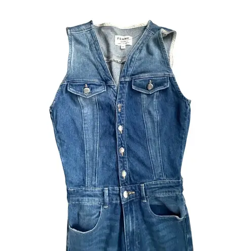 Frame Women’s Blue Denim Buttoned Jumpsuit Size Small