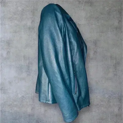 Alfani NWOT Women's Asymmetrical Zip Teal Faux Leather Jacket size 1X