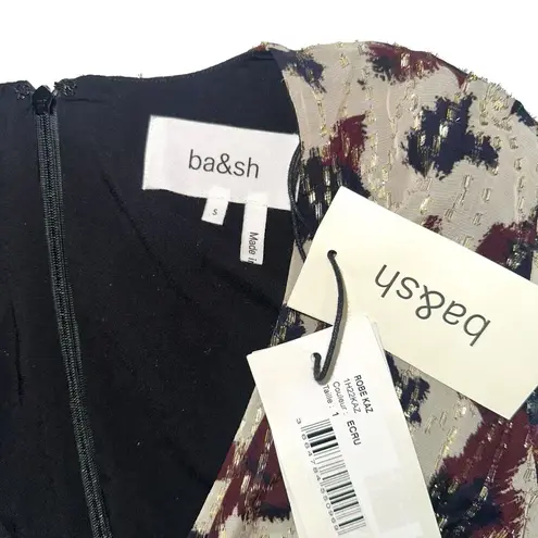 Ba&sh NWT Kaz Robe V-Neck Printed Midi Dress SMALL in Ecru