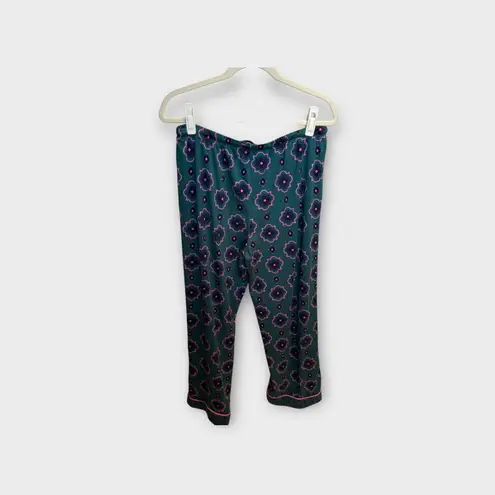 Room Service Womens Pajama Set L Green Pink Floral Loungewear Sleepwear Size L