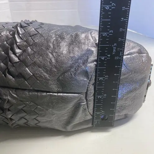 ELLIOTT LUCCA Women’s Silver Metallic Braided Handbag Tote 15X3X9 Silver