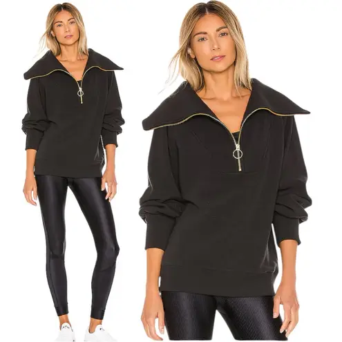 Varley Vine Half Zip Pullover Sweatshirt Sweater in Black Size Small Oversized