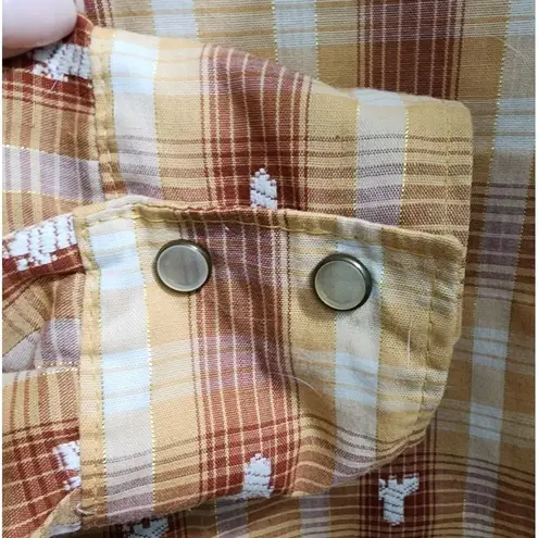 Western Plaid Shirt Long Sleeve Snap Button Cowboy Rodeo Style Size XL Brown