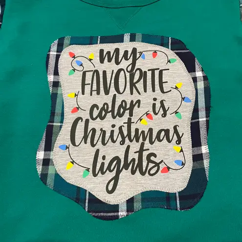 Unique One of a Kind Flannel Sleeve Holiday Christmas Green Sweatshirt OSFM Size XL