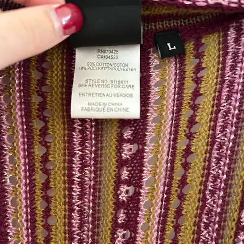 Vintage Sharon Young Purple and Green Striped Cardigan Size L