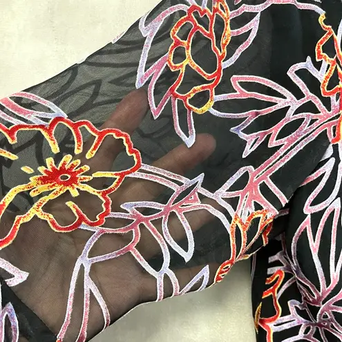 Anne Carson Silk Burnout Blouse Womens Large Floral Boho Whimsigoth Fairycore