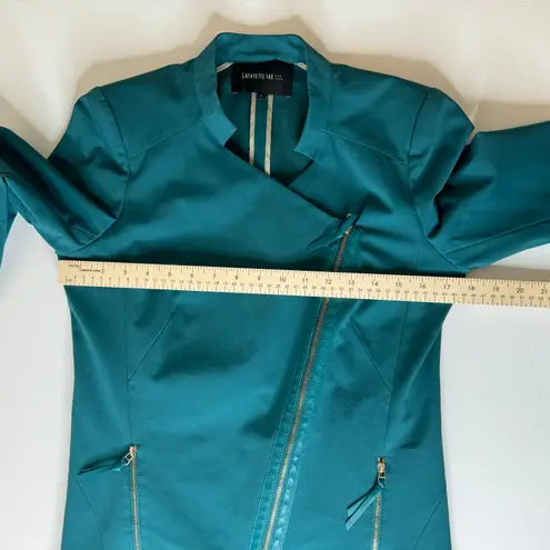 Lafayette 148 Womens Moto Jacket Blazer with Leather Trim in Emerald Green Sz 4